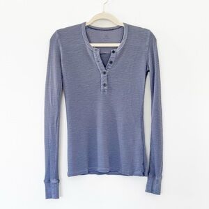 Aether Slate Blue Waffle Knit Ribbed Long Sleeve Cotton Henley Top Size 1 Small